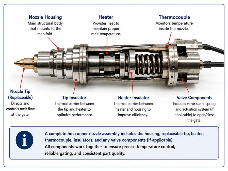 Complete Hot Runner Nozzle Assembly